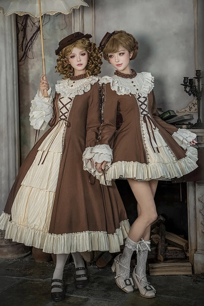 Nutcracker Stand Collar Trumpet Sleeve Lolita Dress Set with Bow - Lace-Up