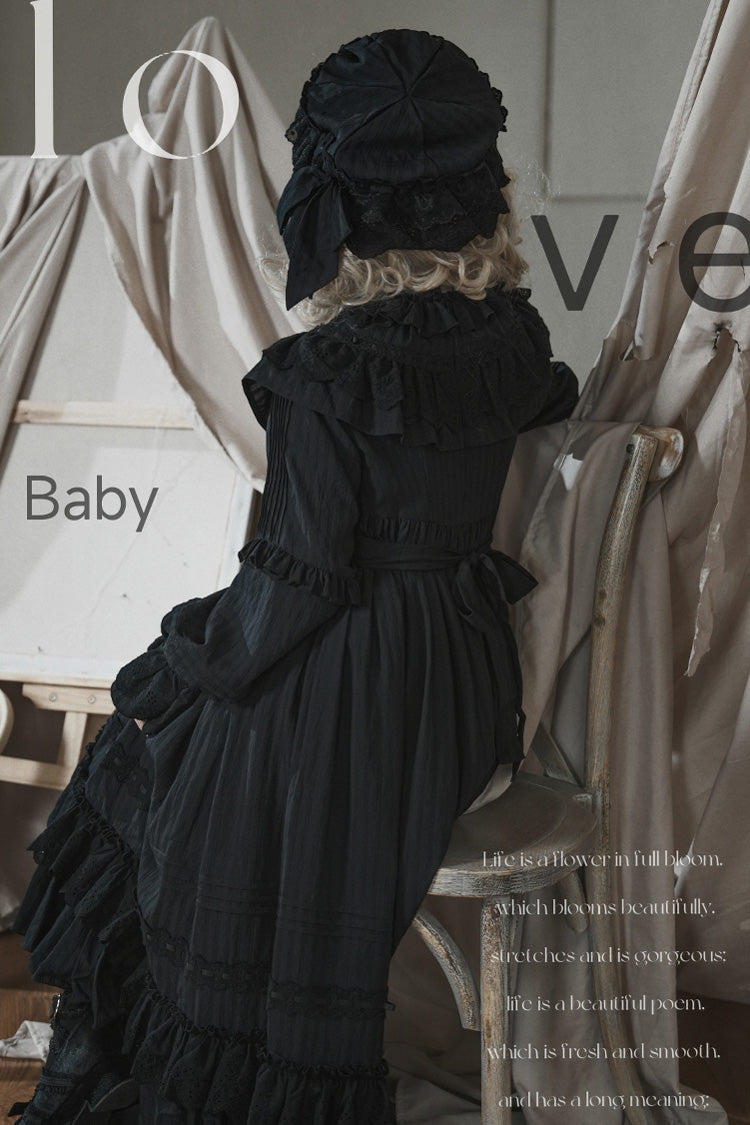 Ebony Long-Sleeve Double-Layered Bow Lace-Up Sacred Gown - Good Night