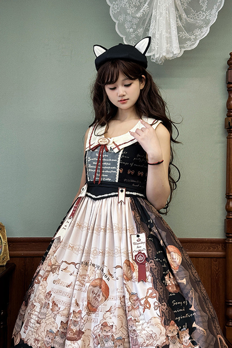 Ebony Printed Square-Collar Bow Classic Jumper Dress - Fox Band