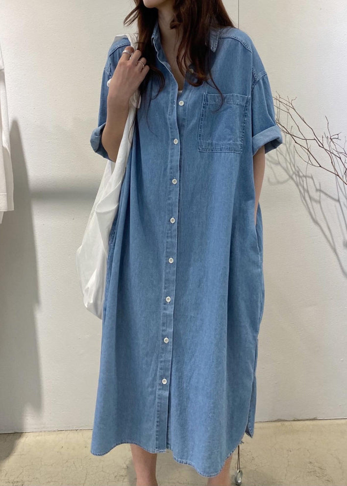 Boho Blue Holiday Denim Dress Oversized Summer