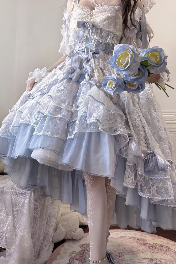 Azure Diane Rose Short Sleeve Multi-Layered Jacquard Ruffle Hanayome Cardigan Bow Lace Sweet Lolita Gown
