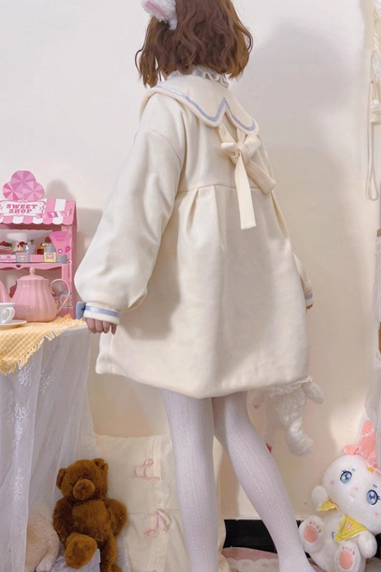Sweet Lolita Coat with Doll Collar, Long Sleeves & Bowknot Detail, Cream