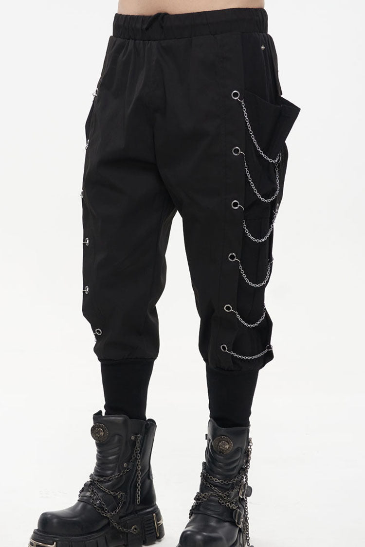 Jet Black Metal-Link Pocket Harem Trousers