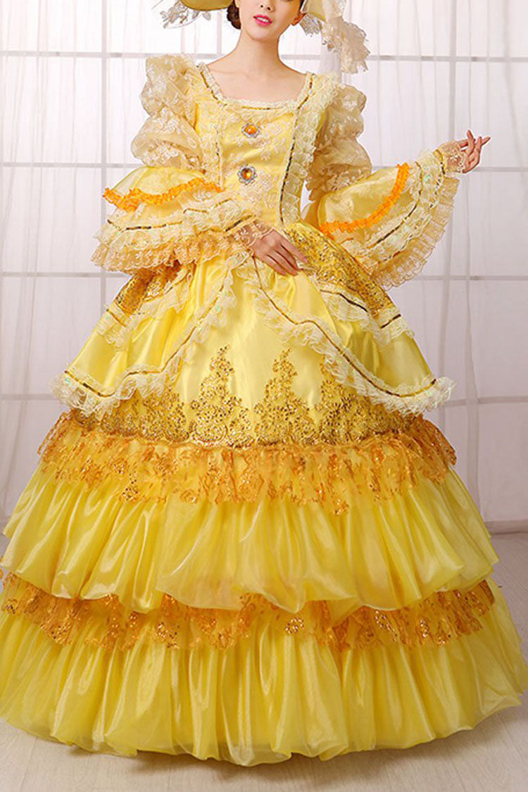 Princess Sleeve High Waist Lace Gem Button Victorian Prom Gown
