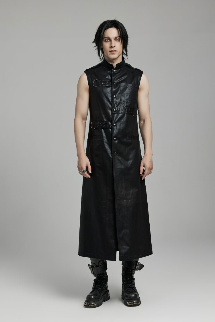Faux Leather Punk Long Vest for Men