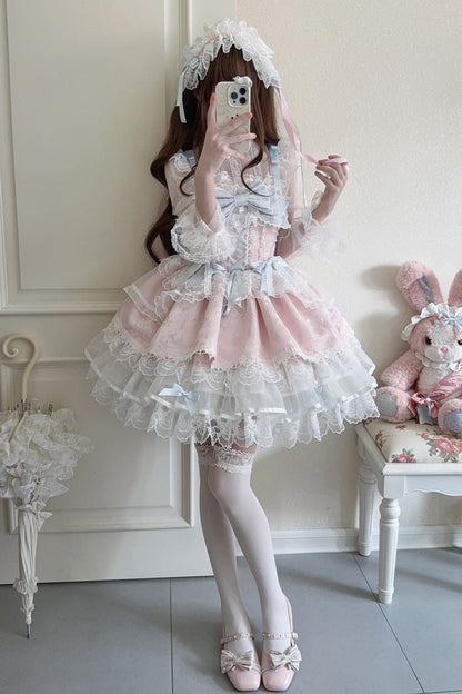 Blush Sleeveless Bow Lace Ballet JSK with Ruffles