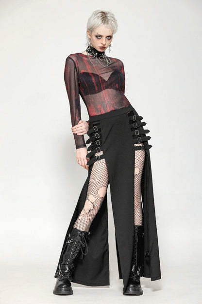 Crimson & Obsidian Round Collar Long Sleeves Sheer Mesh Tie-Dyed Versatile Basic Top