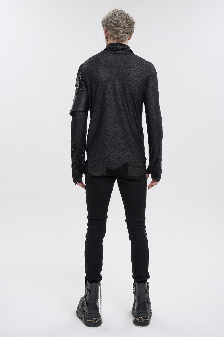 Men's Punk Tee with Printed Fabric, Ripped Mesh and Detachable Long Sleeves
