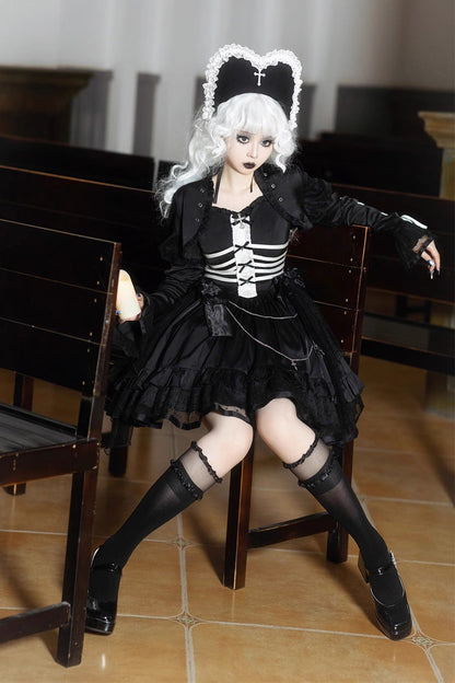 Prisoner-Inspired Ruffle Bow Gothic Princess JSK Dress