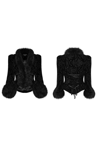 Women's V-Neck Long Sleeve Faux Fur Stitch Gothic Coat Four Shades