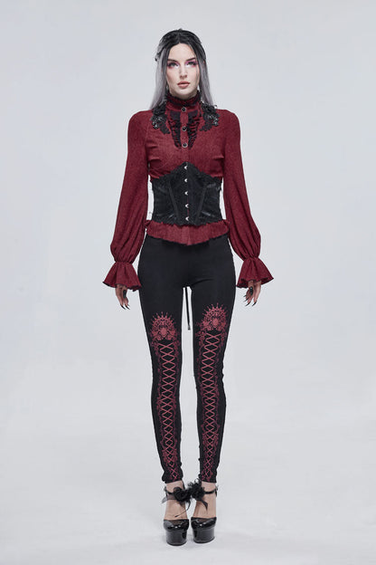 Crimson & Charcoal Printed Tie-Strap Adjustable Goth Leggings
