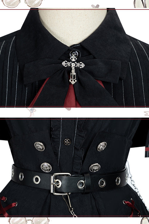 Gothic Officer Style Shirt and Skirt Ensemble