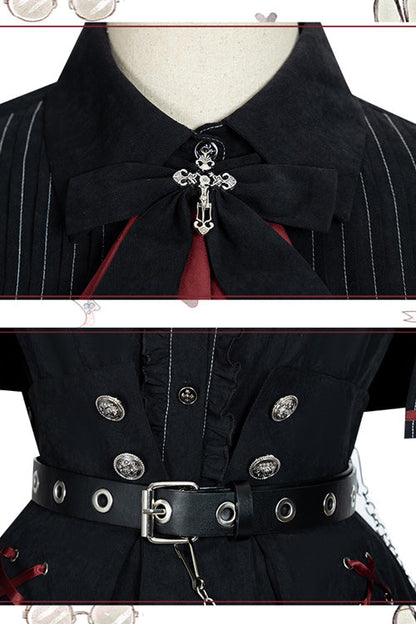 Gothic Officer Style Shirt and Skirt Ensemble