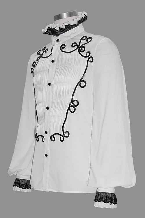 Ivory Chiffon Hand-Embroidered Gothic Blouse for Men