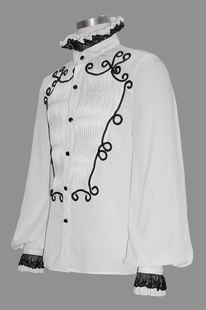 Ivory Chiffon Hand-Embroidered Gothic Blouse for Men