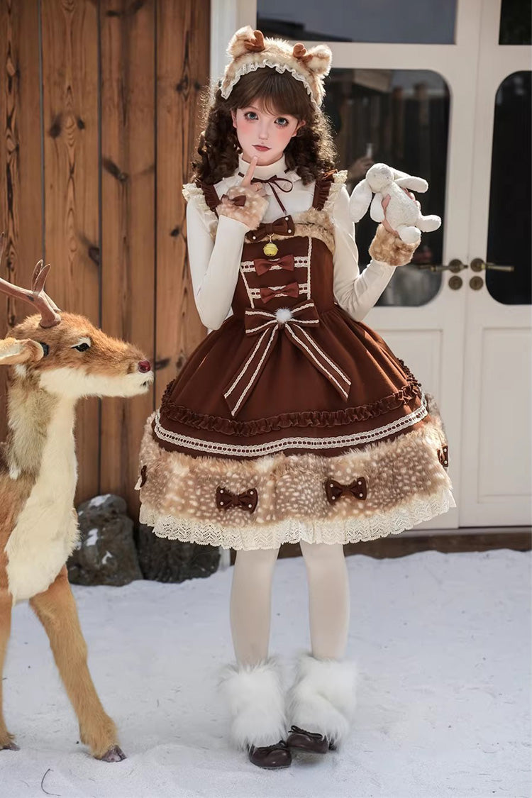 Hazelnut Moose Plush Bow Sweet Lolita Jumper Dress