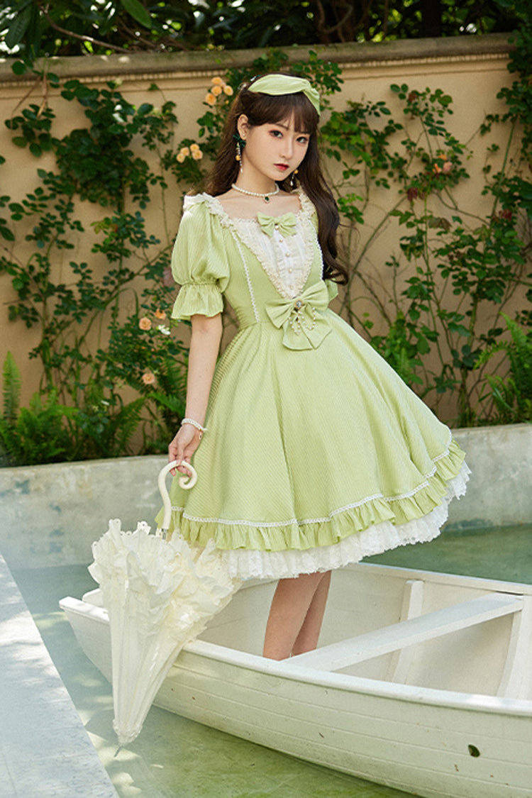 Midsummer Galaxy Solid Short Sleeve Ruffled Bow Lolita OP Dress