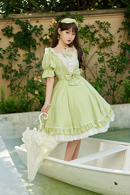 Midsummer Galaxy Solid Short Sleeve Ruffled Bow Lolita OP Dress