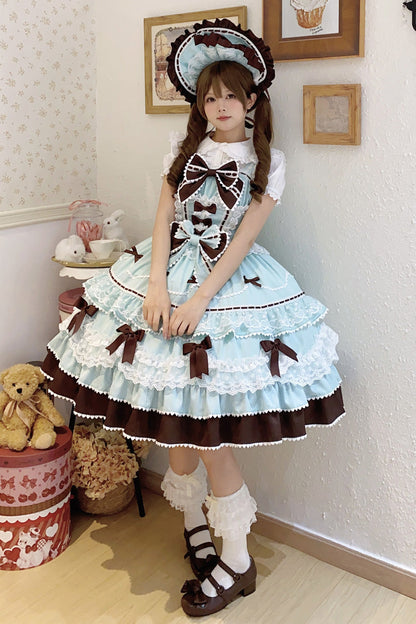 Mint Chocolate Fondant Cake Sleeveless Ruffled Bow Lace Lolita JSK