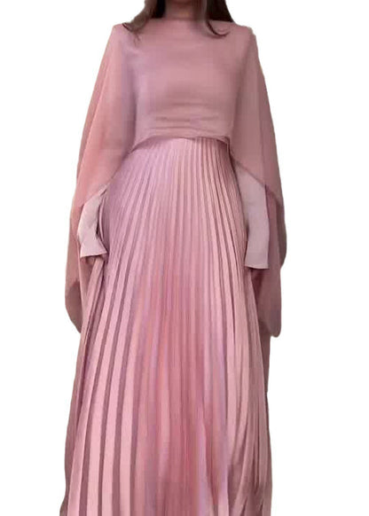 Set Pleated Pink Sleeved New Dress Long Shawl Autumn