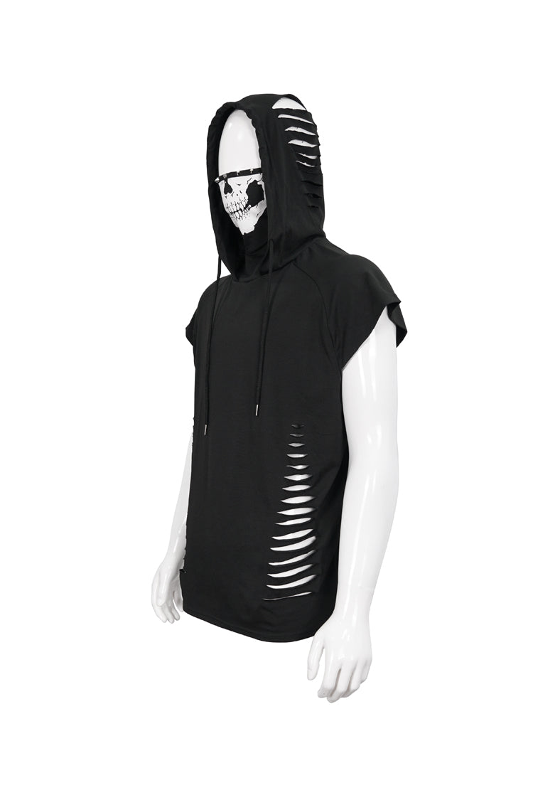 Hooded Punk Tee with Skull Print and Mask
