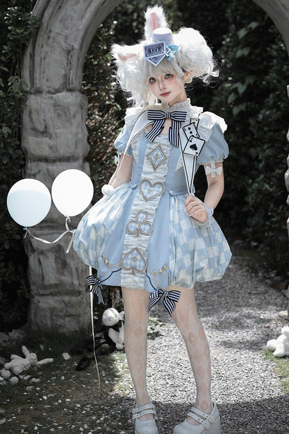 Azure Dedicated to Alice Square Collar Short Sleeve Jacquard Print Ruffled Bow Lolita Set