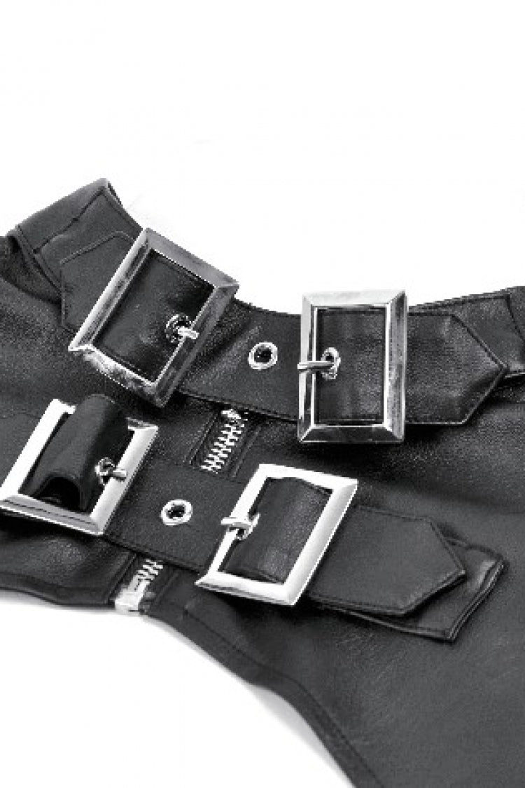 PU Leather Zippered Shrug with Buckled Straps
