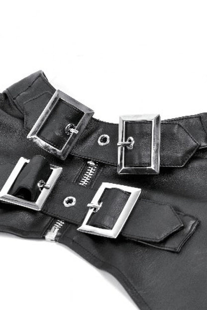 PU Leather Zippered Shrug with Buckled Straps