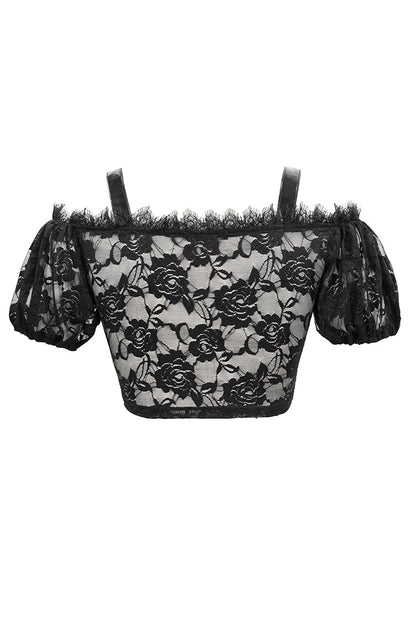 Crimson & Obsidian Scottish Plaid Off Shoulder Bright Leather Straps Lace Up Lace Punk T-Shirt