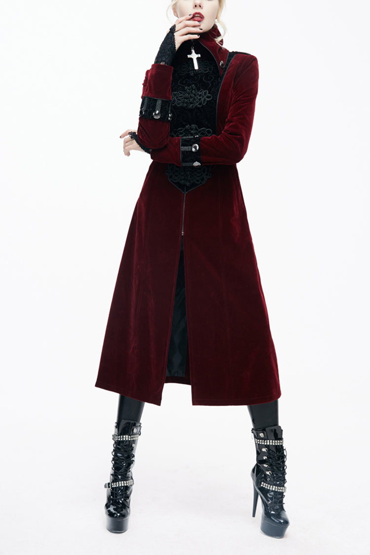 Crimson Retro High-Neck Gothic Jacket with Stand Collar