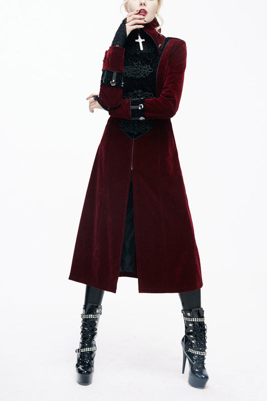 Crimson Retro High-Neck Gothic Jacket with Stand Collar