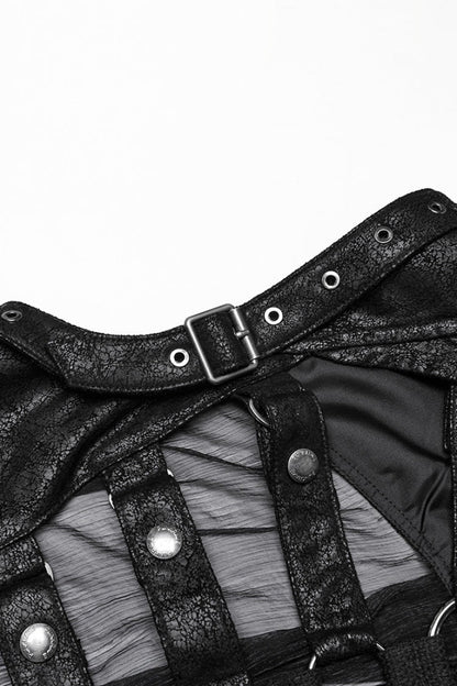 No-Sleeve Hooded Mesh Punk Harness Waistcoat