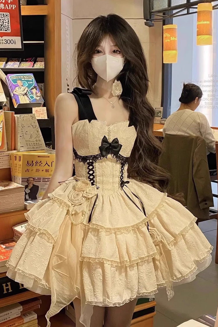 Layered Ballet Bow Accent Sweet Lolita JSK Dress