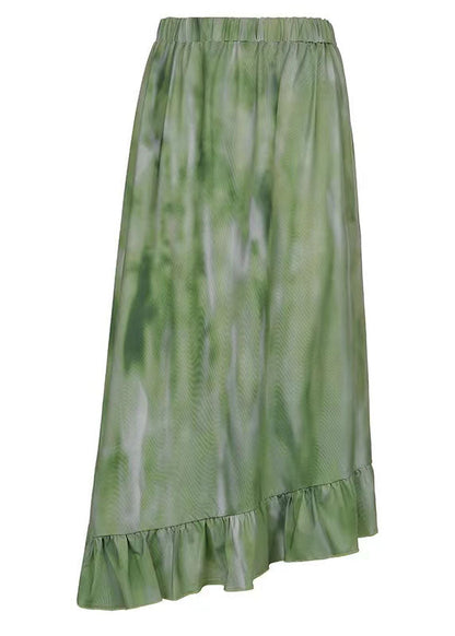 Beautiful Green Wrinkled Patchwork Print Cotton Skirt Spring AZ1025