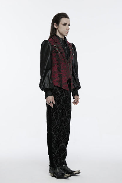 Crimson Gothic Waistcoat with Jacquard Weave and Zip Closure