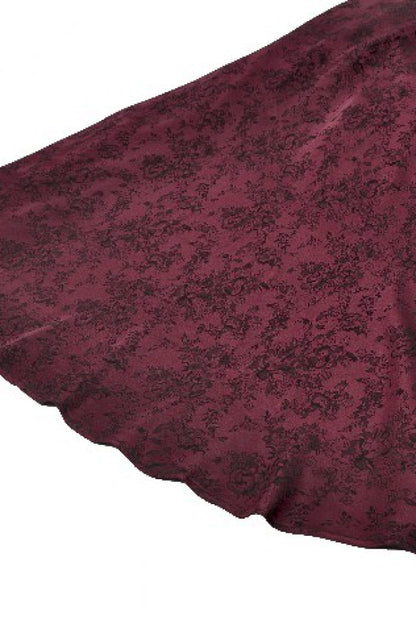 Crimson & Charcoal Rose Layered Tulle Ruffled Goth Evening Gown