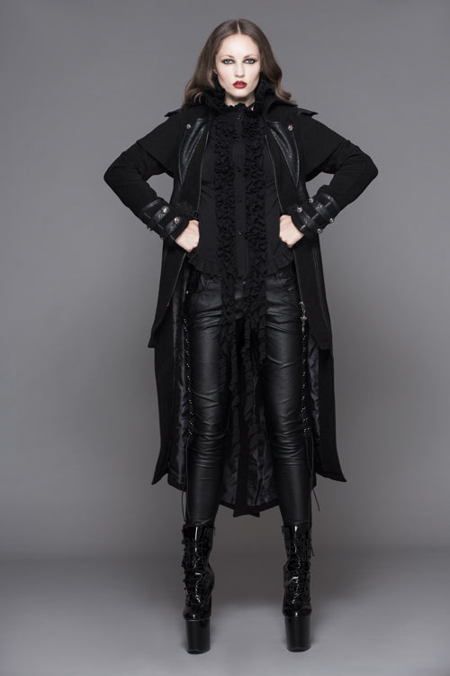 Women's Punk Coats in Woollen Fabric with Game Style Faux Two-Piece Design