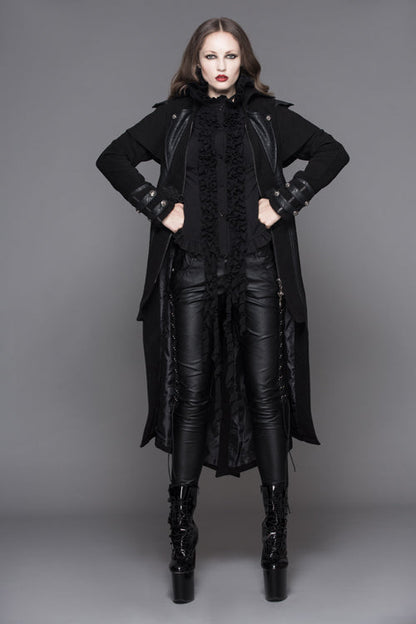 Women's Punk Coats in Woollen Fabric with Game Style Faux Two-Piece Design