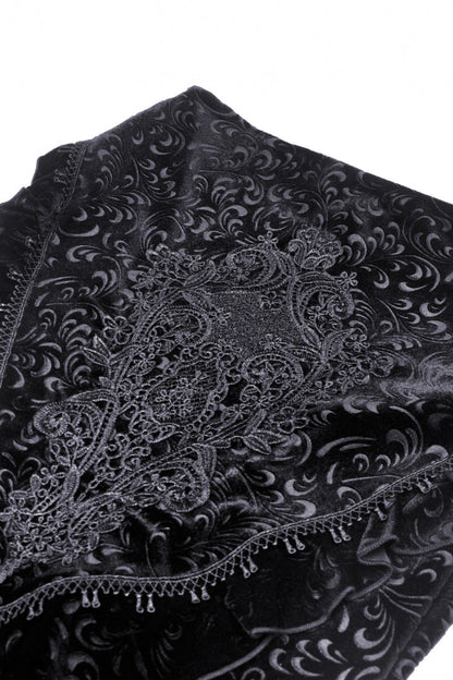 Women's Gothic Dovetail Wrap Skirt with Lace and Lace-Up in Black Jacquard