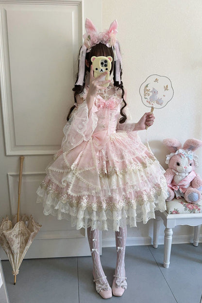 Blush Sleeveless Embroidered Bow Chinese-Style JSK