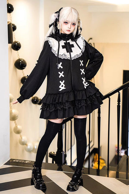 Zippered Sweet Lolita Sweatshirt - Ruffled Handsome Coat