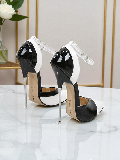 Patent Leather Red Stiletto and Toe Women's Black Pointed