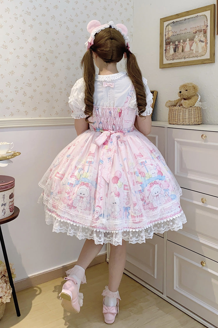Blush Printed Bow Lace Sweet JSK with Rabbit Cake