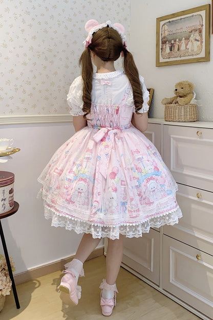 Blush Printed Bow Lace Sweet JSK with Rabbit Cake