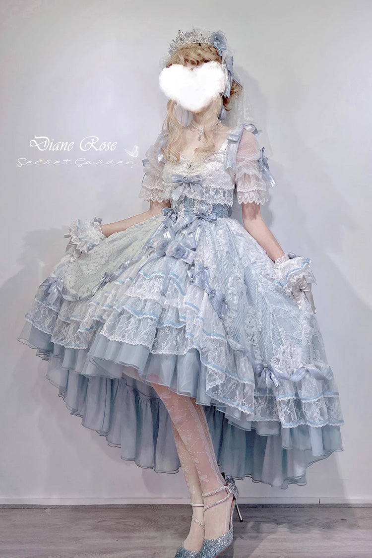 Azure Diane Rose Short Sleeve Multi-Layered Jacquard Ruffle Hanayome Cardigan Bow Lace Sweet Lolita Gown
