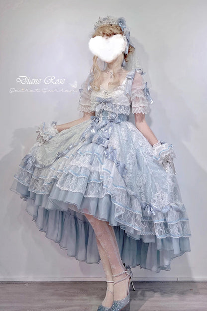 Azure Diane Rose Short Sleeve Multi-Layered Jacquard Ruffle Hanayome Cardigan Bow Lace Sweet Lolita Gown