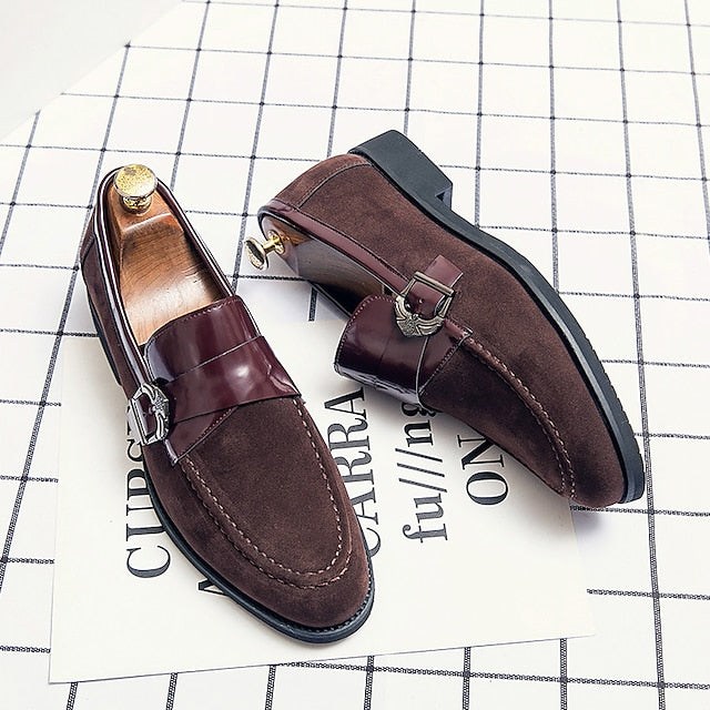 Strap with Men's Suede Patent Metal Loafers and Leather