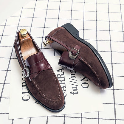 Strap with Men's Suede Patent Metal Loafers and Leather
