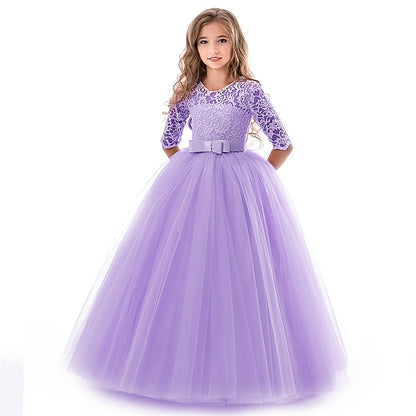 Flower Solid Girls' Kids Wedding Girl Colored Dress