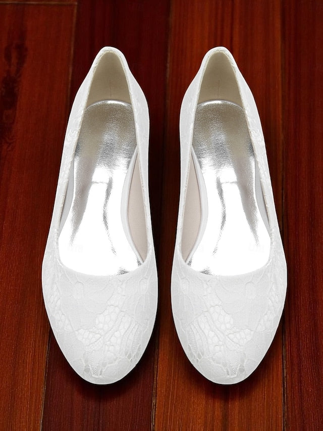 Wedding Low Ivory Lace Heel Flats Women's